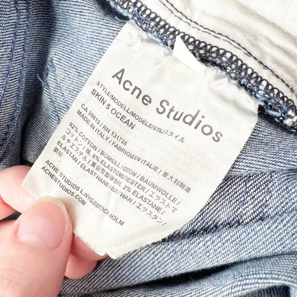 Acne Studios Skin 5 Ocean Skinny Slim Denim Jeans Mid High Rise Waisted Long 29 - Picture 6 of 10